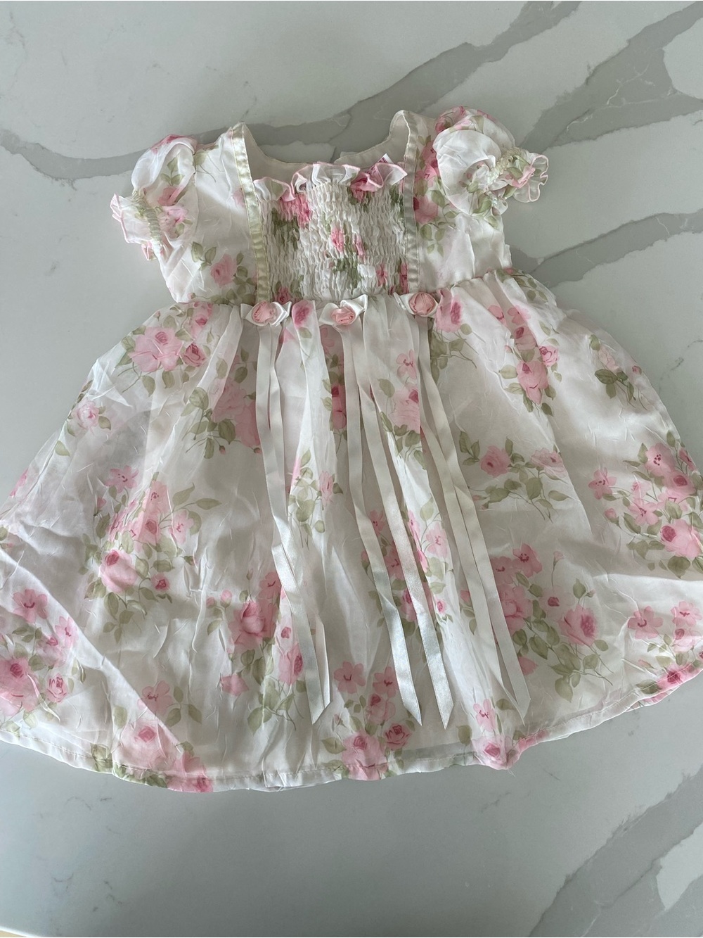 Vintage 90s Little Lindsey Floral Smocked Puff Sleeve cottagecore Dress 2T